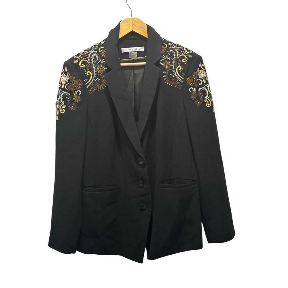 Vintage Peter Nygard Beaded Sequin Embellished Black Blazer Size‎ 16